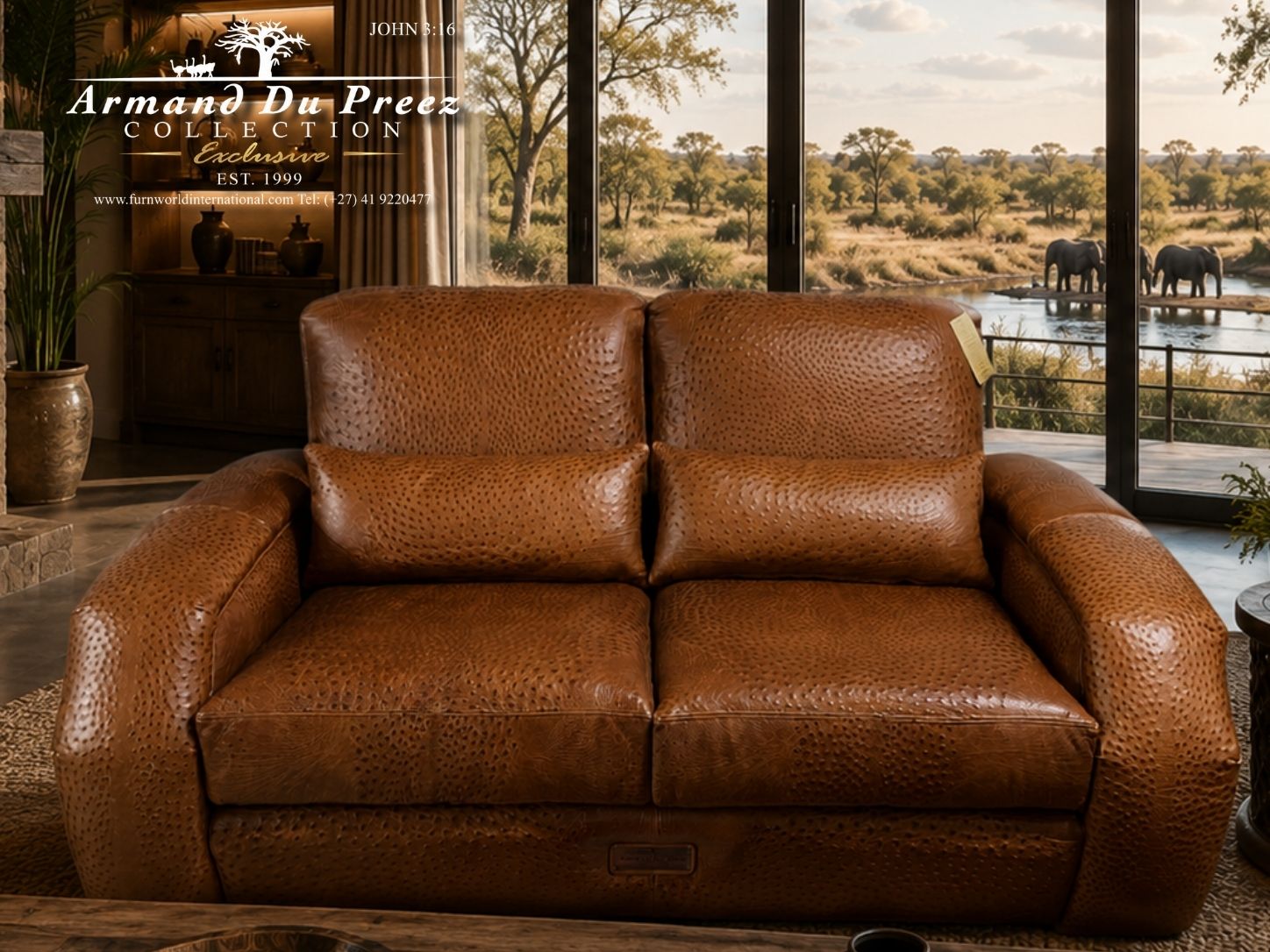 Armand du Preez Luxury Camel Ostrich Leather Couch
